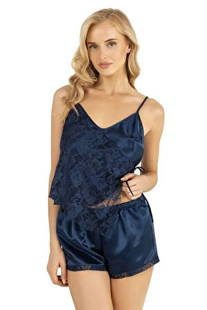 Aesco Lacivert Saten Şort Takımı 9204