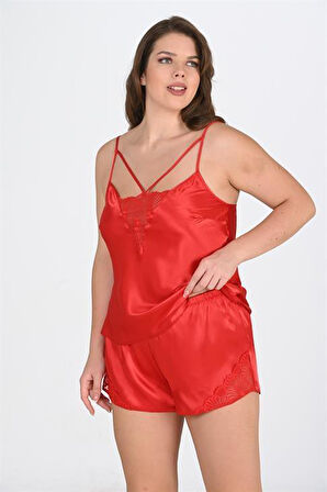 Aesco Büyük Beden Kırmızı Şort Takımı 1076