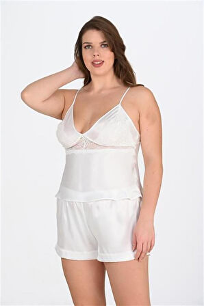 Aesco Büyük Beden Ekru Şort Takımı