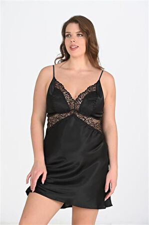 Aesco Büyük Beden 2li Siyah Sabahlık Takımı Bigsize