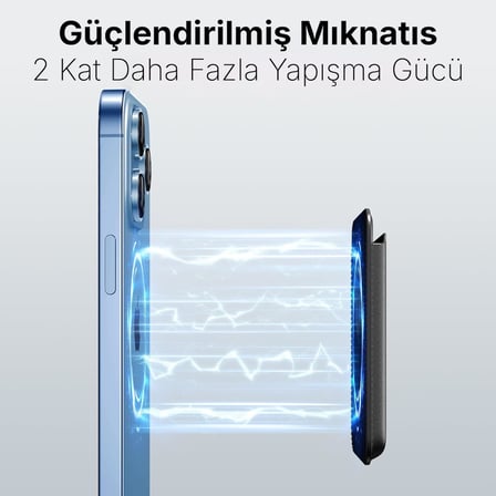 MagSafe Uyumlu Deri Kartlık Cüzdan - Güçlü Manyetik Telefon Arkası Kart Tutucu SİYAH