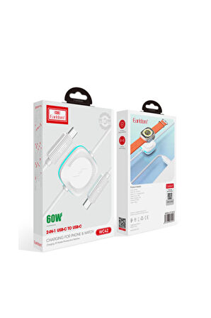 60W Type-C to Type-C ve 2.5W Kablosuz Saat Şarj Çıkışlı 2in1 PD Hızlı Şarj Kablosu Apple Watch Şarj Aleti