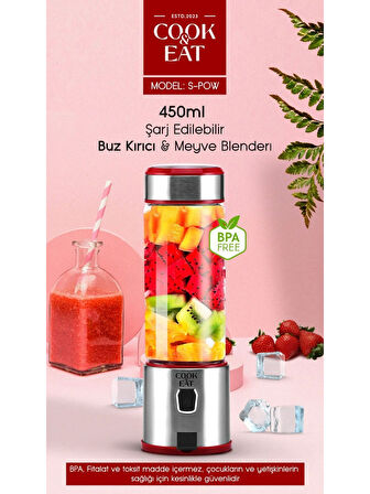 Şarjlı 450 ML Taşınabilir Metal Smoothie Blender 6 Bıçaklı Paslanmaz Çelik Buz Kırabilen Kişisel Blender