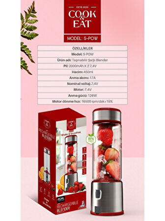 Şarjlı 450 ML Taşınabilir Metal Smoothie Blender 6 Bıçaklı Paslanmaz Çelik Buz Kırabilen Kişisel Blender