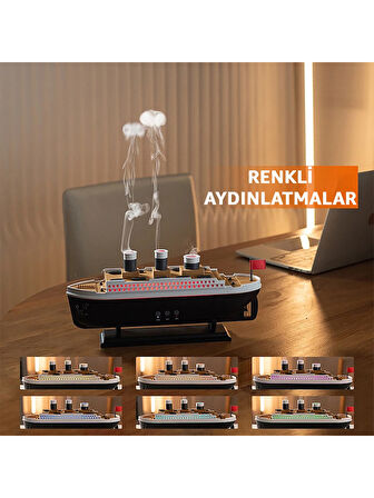 Titanic Gemi Hava Nemlendirici Aromaterapi Difüzörü Led Işıklı Buhar Makinesi 
