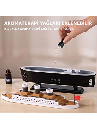 Titanic Gemi Hava Nemlendirici Aromaterapi Difüzörü Led Işıklı Buhar Makinesi 