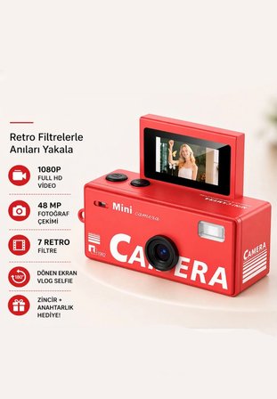 Mini Dijital Fotoğraf Makinesi 1080P Full HD 48 MP Retro Tasarım Mini Charm Kamera Dönebilir Ekran 