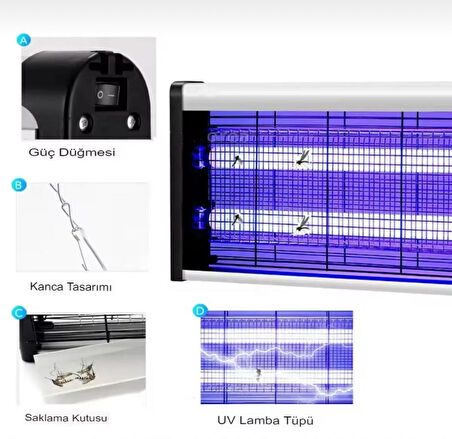 Elektrikli Uv Sivrisinek Öldürücü Zincirli Askılı 4+4 W 
