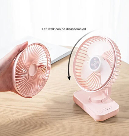 Masaüstü Mini Fan 4 Kademeli 4000mAh Şarjlı Ultra Güçlü Taşınabilir Vantilatör D606 Pembe