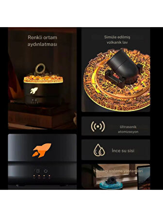 Hava Nemlendirici Alev Topu Görünümlü Volkanik Tasarım Havan Topu Şekilli Aroma Difüzörü