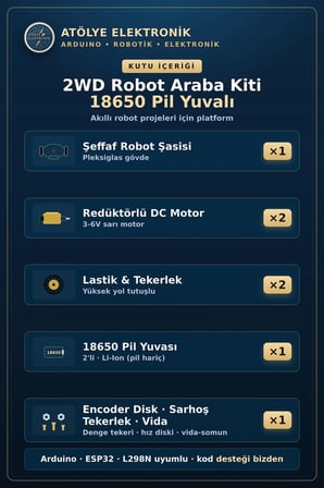 2WD Robot Araba Kiti - 18650 Pil Yuvalı Set