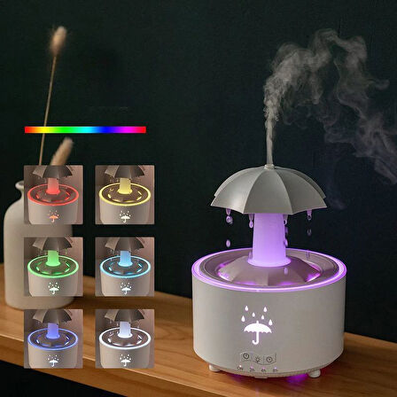 Şemsiye Hava Nemlendirici Yağmur Damlası Buhar Makinesi Led Işıklı Aroma Uçucu Yağ Difüzörü