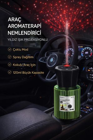 Araç İçi Nemlendirici Koku Şarjlı Buharlı Koku Difüzörü Hava Nemlendirme Yıldız Efektli EBONY 120ml