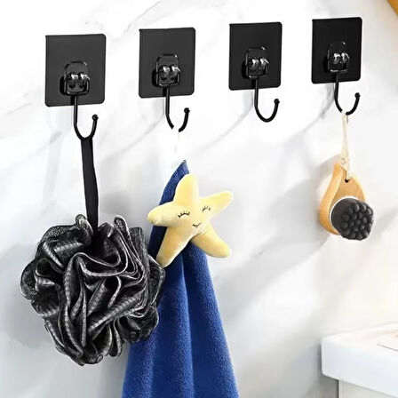 BUFFER® 10 Adet Duvara, Dolapa Yapışan Güçlü Yapışkanlı Siyah Duvar Askısı