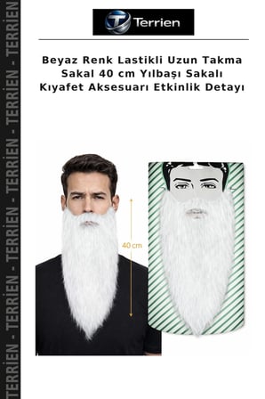 Beyaz Renk Lastikli Uzun Takma Sakal 40 cm Yılbaşı Sakalı Kıyafet Aksesuarı Etkinlik Detayı