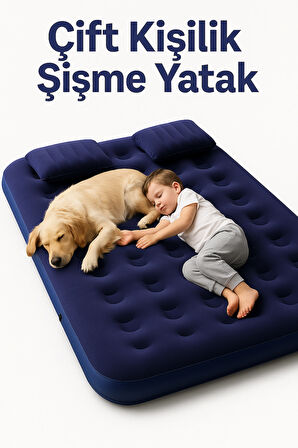 Çift Kişilik Şişme Yatak + El Pompası | 203x152x22 cm | Kamp, Ev, Araç İçi Konfor