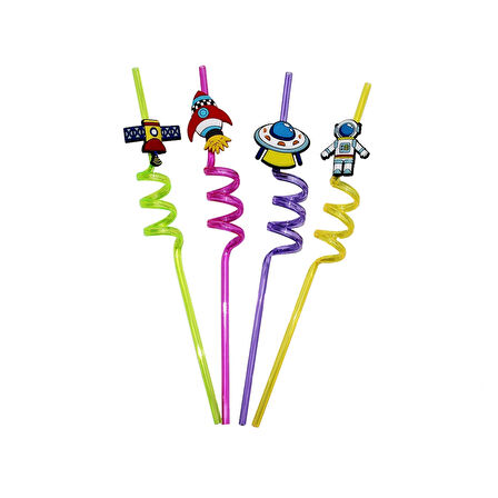 4 Parça  Figürlü Pipet Plastik