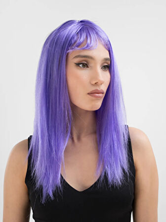 Mor Renk Uzun Düz Parti Peruğu