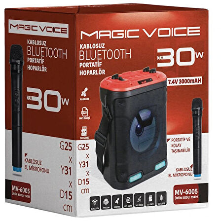 Magıcvoıce Mv-6005 Vhf El Mik-usb/sd/bt30 Watt Işıklı Taşınabilir Şarjlı  Seyyar Anfi