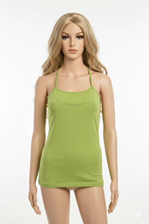 Boyundan Bağlamalı Taş İşlemeli Atlet