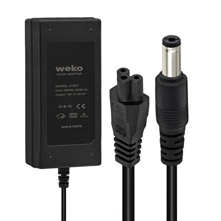 12 Volt - 5 Amper 5.5*2.5 Uçlu Yerli Üretim Plastik Kasa Masaüstü Adaptör