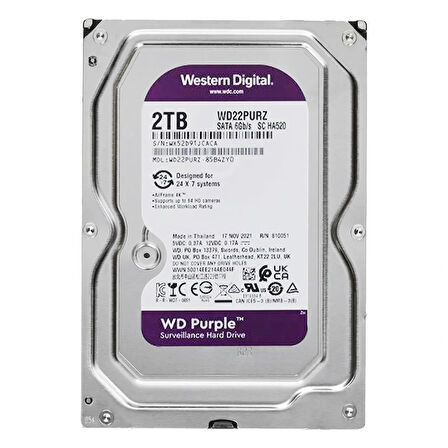 Western Dıgıtal Purple Wd22purz 2 Tb Sata 6gb/s 7/24 Güvenlik Harddısk
