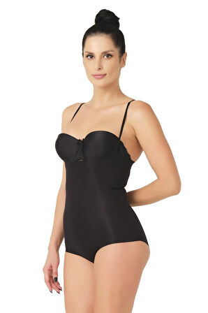 Siyah Mı Emay 2723 Lazer Kesim Göğsü Açık Slip Korse