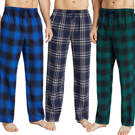 Pijalüx Erkek  Kareli Poplin Cepli Alt Pijama