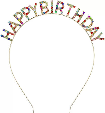 Rengarenk Kristal Taşlı Ekstra Lüks Gümüş Kaplama Happy Birthday Taç 16x17 Cm