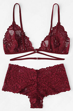 Kadın Bordo Özel Şık Sütyen Külot Takımı
