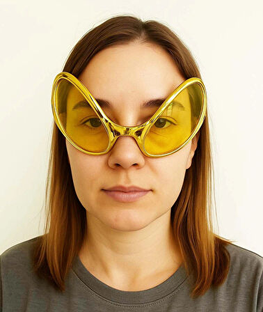 Retro Gözlük - 80 Li 90 Lı Yıllar Parti Gözlüğü Gold Renk 8x13 Cm