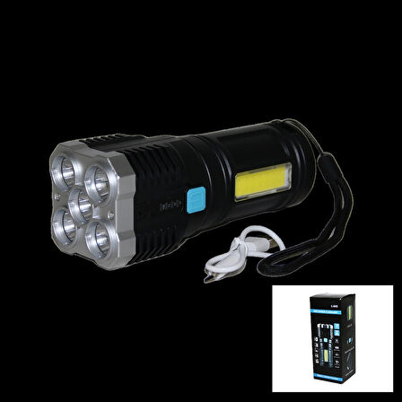 5ın1 + Cob Led Usb Şarjlı El Feneri
