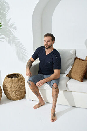 9454 Erkek  V Yaka Kısa Kol Kapri Takım