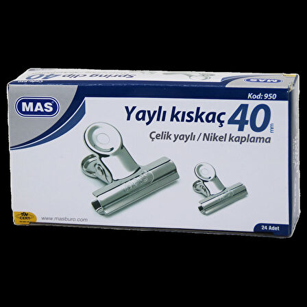 Beyaz Metal Kıskaç 40 Mm 24 Parça  Yaylı Cilt Kıskaçı