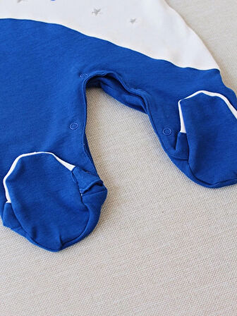 0-3 3-6 Ay Lucky Baby Nakışlı Es Çizgi Boy Şapkalı Erkek Bebek Tulumu Lacivert