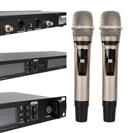 2 El Tipi Mikrofonlu 100+100 Kanal Antenli Uhf-pll Kablosuz Telsiz Mikrofon