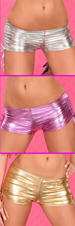 B100946 Yandan Büzgülü Lame Şort