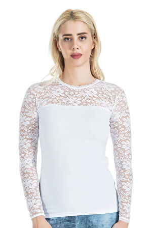 Uzun Kol Dantelli Kadın Tişört 243