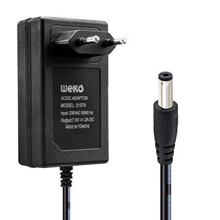 7.5 Volt - 2  Amper 5.5*2.5 Uçlu Yerli Üretim Priz Tipi Adaptör