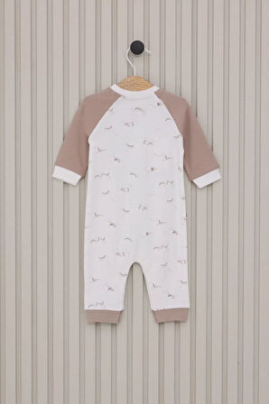 Erkek Bebek Uzun Kol Patiksiz Tulum  Krem