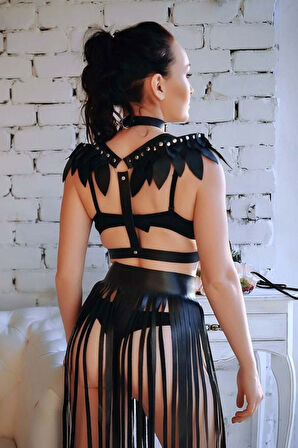 Omuz Parça Kanatlı Harness Ve Püsküllü Etek Takım - Brf727