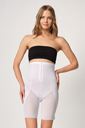 Beyaz Mı Emay 2928 Ön Agraflı Tül Paçalı Lazer Korse