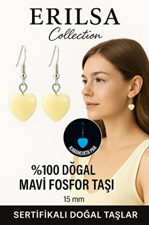 Sertifikalı Kalp Model Mavi Fosfor Taşı Küpe – Parlayan Enerji ve Ruhsal Canlılık Taşı