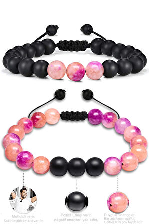 Sertifikalı Doğal Mor Turuncu Kuvars Oniks Taşı Doğal Taş Bileklik Seti