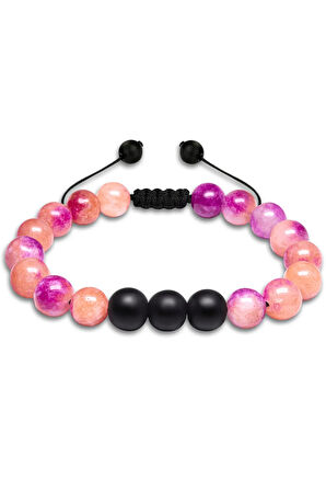 Sertifikalı Doğal Mor Turuncu Kuvars Oniks Taşı Doğal Taş Bileklik Seti