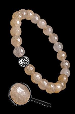 Sertifikalı Gümüş Aparatlı Fasetli Doğal Güneş Taşı Bileklik