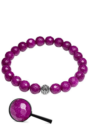 Sertifikalı Fasetli Fuşya Kuvars Taşı Doğal Taş Bileklik (gümüş Aparatlı)