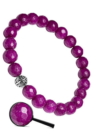 Sertifikalı Fasetli Fuşya Kuvars Taşı Doğal Taş Bileklik (gümüş Aparatlı)