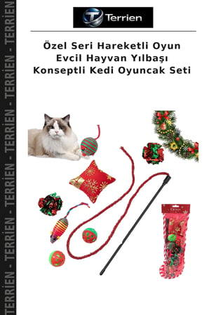 Özel Seri Hareketli Oyun Evcil Hayvan Yılbaşı Konseptli Kedi Oyuncak Seti