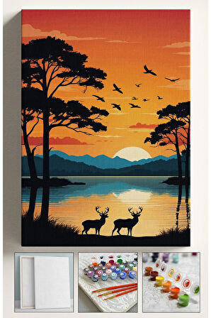 Sayılarla Boyama Çerçeveli Hobi Seti Numaralı Tuval Fırça Boya Dahil Kasnaklı AFRİKA GEYİK 40X50 Cm